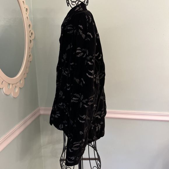 Chicos Womens Jacket 3 Black Silver Velvet Embroidered 2-Button Blazer Lined L - Picture 4 of 5